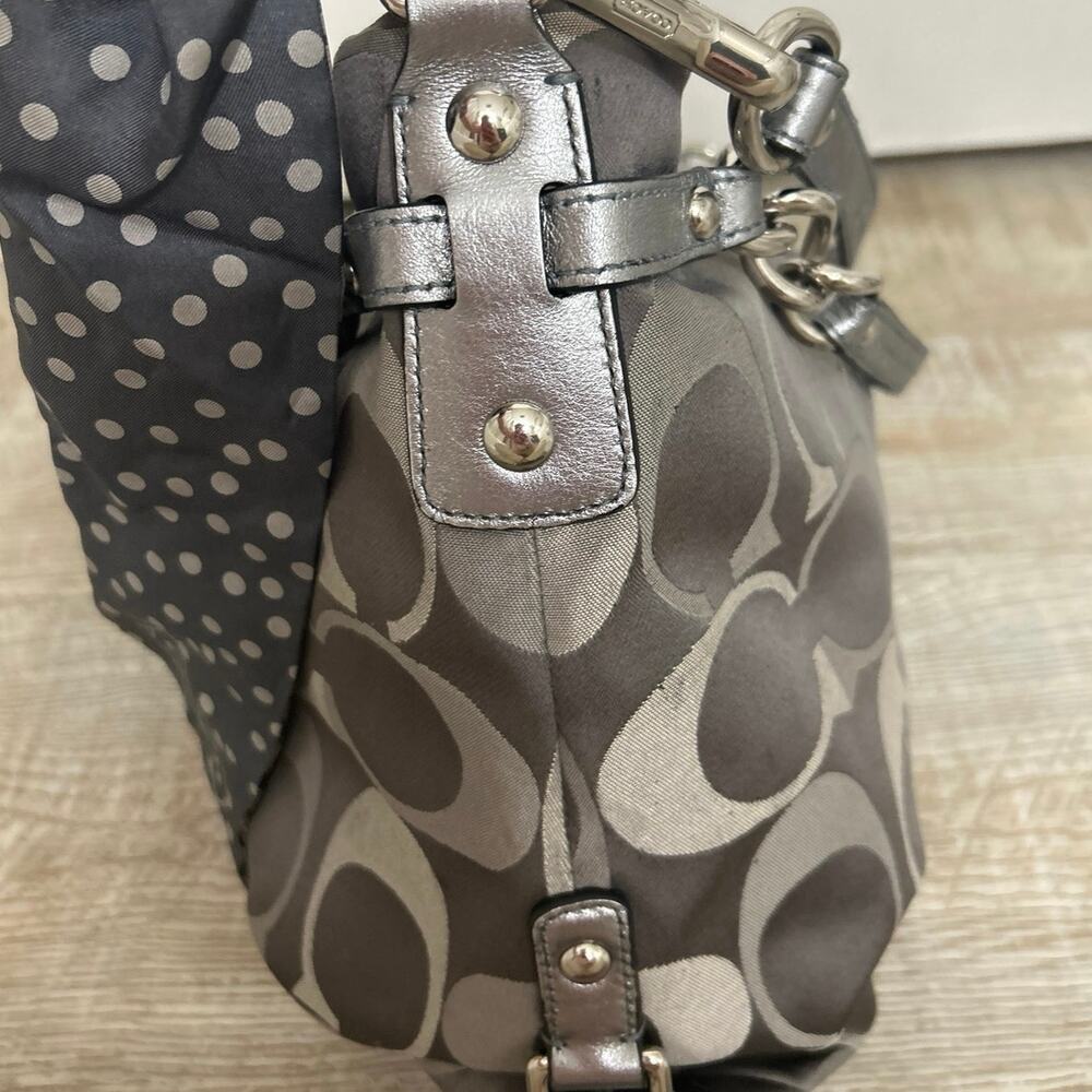 Y2K Coach Brooke Op Art Logo Mania Slouchy Hobo Bag Gray/Brown Metallic F17673 - Picture 9 of 16